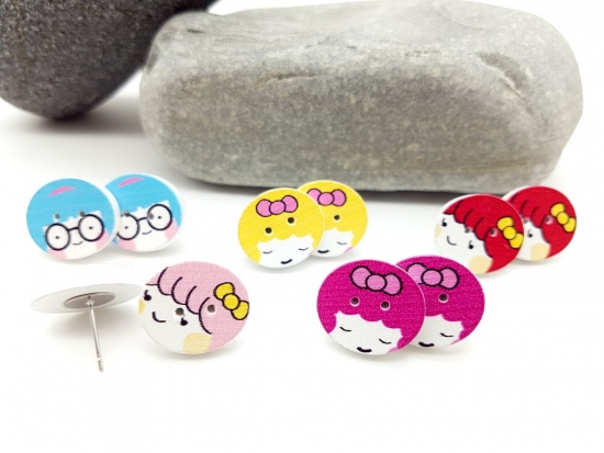 Preview: Gesicht Knopf Ohrstecker bunt